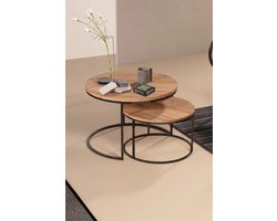 Salontafels - Salontafel Rond - Salontafel Set van Twee - Salon Tafel Houtkleur - Salontafel Industrieel