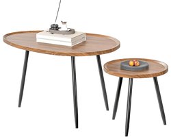 Salontafels Set - Bijzettafels Stapelbaar - Woonkamer Inrichten - Industrieel Design - 80x55x49 cm - Walnoothout Zwart
