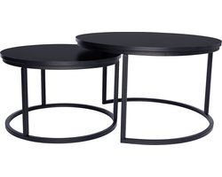 Salontafels Set The Berliner - Zwart - Rond - Hout - Salontafel Industrieel - Bijzettafel