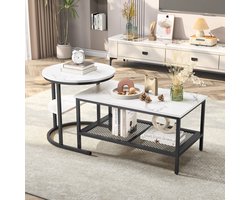 Salontafels Tweedelige set - Bijzettafel - marmeren textuur - Metalen frame - 360° verstelbare poten - afgeronde randen - Kan worden gescheiden en onafhankelijk worden gebruikt - Moderne stijl - Zwart