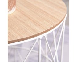 Salontafelset – Bijzettafel – Koffietafel – Woonkamertafel – Ronde Tafels – Met Afneembaar Houten Blad – Stevig Wit Metalen Frame
