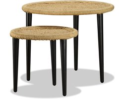Salontafelset Jute - Bijzettafeltjes Set - Woonkamer Decoratie - Handgemaakt Natuurlijk Materiaal - 2-delig - Natuurlijk