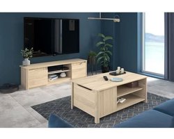 Salontafelset met ladekast en tv-meubel - BETTY - Spaanplaat - Eiken decor - PARISOT