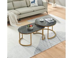 Salontafelset Oppeerg 2-delig marmerlook zwart en goudkleurig [en.casa]