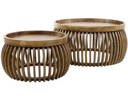 Salontafelset Rond (Set van 2) - Bijzettafels Set van 2 - Salontafel Rond Hout - Bijzettafeltjes Woonkamer - Salon Tafel Mangohout Rond - Salontafel industrieel Landelijk - Tafeltje Set 2 stuks Hout kleurig - 80cm