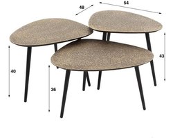Salontafelset Rond set van 3 Organisch (58cm x 48cm x 43cm) - Metallic Brons Zwart - Bijzettafels Set van 3 - Salontafel Zwart Rond - Bijzettafeltjes Woonkamer - Salon Tafel Rond - Salontafel industrieel Landelijk - Tafeltje Set 3 stuks