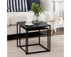 Salontafelset, set van 2 bijzettafels, modern design, stalen frame tot 10 kg, zwart, 120x59x45cm voor de woonkamer