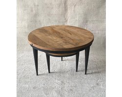Salontafelset – Set van 2 – Mangohout & Zwart Metaal – Industrieel Design - 70x70x41