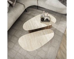Salontafelset Trias Set van 2, Driehoekig, Travertin Look
