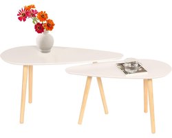 Salontafelset, wit, hout, groot: B85 x D40 x H45 tafel klein: B70 x D35 x H40 cm