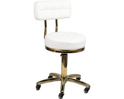 Salon/werk stoel wit-goud- werkstoel- Krukje - werkkruk - met rugleuning