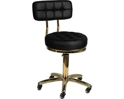 Salon/werk stoel zwart-goud p- werkstoel- Krukje - werkkruk - met rugleuning