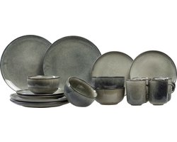 Salt & Pepper Serviesset Meridian - Groen/Blauw - 16-delig voor 4 personen - Dinerborden, ontbijtborden en kommen - Modern design - Keramiek - Tafelservies - Keuken accessoires