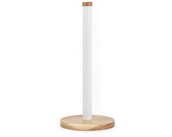 Salter Toronto Kitchen Roll Holder – vrijstaande papieren handdoekenhouder, contrastandaard, Organiser-opslagrek voor standaard keukenrollen, Classic Acacia Wood Design, wit