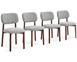 Salvik Eetkamerstoelen Set van 4 Lichtgrijs - Walnoot Poten - Gestoffeerde Eetkamerstoel - Japandi Stoel - Keukenstoelen - Stoelen Eettafel