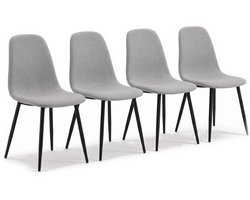 Salvik Eetkamerstoelen Set van 4 Lichtgrijs - Zwarte Poten - Gestoffeerde Kuipstoel - Keukenstoelen - Scandinavische Stoel - Stoelen Eettafel