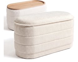 Salvik Poef Groot - Opbergpoef - Omkeerbare Deksel - Crème - Poef met opbergruimte - Omkeerbaar als Salontafel - Opbergbox - Zitbankje - Bankje - 75,5 cm