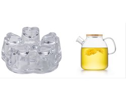 Samadoyo theepot met bamboedeksel 1600 ml, samen met een theelichthouder van glas