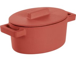 Sambonet - Gietijzer Braadpan Rood - Ovaal -13 cm x 10 cm incl deksel