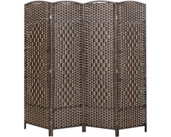 Sameji Collection Kamerscherm Bruin Rotan - Kamerschermen 4 panelen - Scheidingswand 170x160cm - Paravent kant-en-klaar