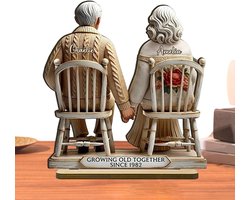 Samen oud worden beeldjes | Houten samen oud worden paar sculpturen | Symboliseert blijvende liefde, houten beeldjes voor vriendin vrouw vriend