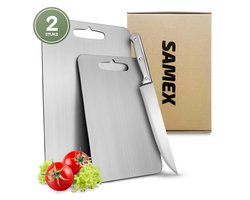 Samex® Snijplanken 2 st incl. Keukenmes - Titanium Gestabiliseerd Roestvrij Staal - Snijplanken - Vaatwasserbestendig - Set 2 stuks - Cutting Board - Chopping Board - Antibacterieel - Keukenmes