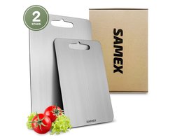 Samex® Snijplankenset - Titanium Gestabiliseerd Roestvrij Staal - 2 Snijplanken - Vaatwasserbestendig - Cutting Board - Chopping Board - Antibacterieel-36x25cm + 20x29cm