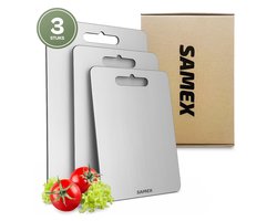 Samex® Snijplankenset - Titanium Gestabiliseerd Roestvrij Staal - 3 Snijplanken - Vaatwasserbestendig - Cutting Board - Chopping Board - Antibacterieel-36x25cm + 29x20cm + 25x15cm
