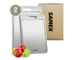 Samex® Snijplankenset - Titanium Gestabiliseerd Roestvrij Staal - Met Sapgeul - 2 Snijplanken - Vaatwasserbestendig - 36x25cm + 20x29cm - Cutting Board - Chopping Board - Antibacterieel
