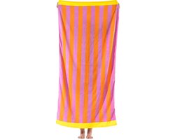 SAMIRA - strandlaken 90x180 cm - strandtas 40x50 cm - Fuchsia Pink - roze, oranje