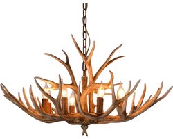 Samora - Hanglampen - Kroonluchter - Kroonluchter woonkamer - Herten gewei - Hertengewei decoratie - Bruin - Vintage lamp