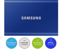 Samsung Portable T7 - Externe SSD - USB C 3.2 - Inclusief USB C en USB A kabel - Geschikt voor iPhone USB C - 1 TB - Blauw
