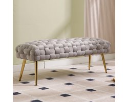 Samt Polsterbank 120 cm – Luxe Fluwelen Zitbank met Gouden Metalen Poten – Opbergbank / Bedbank voor Slaapkamer, Hal & Woonkamer – Vintage Design – Grijs – yesdeals
