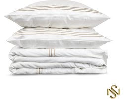 San Naila-Cleo-Luxe dekbedovertrek-Hoogwaardig katoen satijn- Wit--Geborduurde gouden bies-300tc-Hotel Chic-220x220 cm
