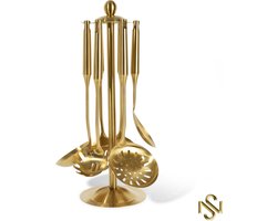 San Naila - Keukengerei - Goud - Mat - 7-delig - Kookgerei - Draaibare houder -  Luxe - Kookgerei