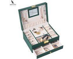 San Vitale® - Luxe 2laags Sieradendoos - Bijouterie Kistje - Juwelendoos - Ring/Oorbellen/ Ketting/Horloge - Dames/meisjes - Forest Groen