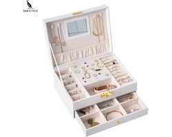 San Vitale® - Luxe 2laags Sieradendoos - Bijouterie Kistje - Juwelendoos - Ring/Oorbellen/ Ketting/Horloge - Dames/meisjes - Wit