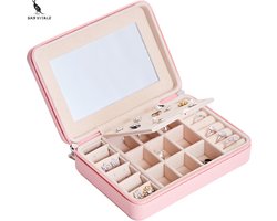 San Vitale® - Luxe Sieradendoos 2.0 - Bijouterie Kistje - Juwelendoos - Ring/Oorbellen/ Ketting/Horloge - Dames/ meisjes - Gr. Reisformaat - Roze