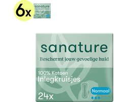 Sanature 100% katoenen - Inlegkruisjes Normaal - 6 x 24 stuks - Natuurlijk & voor de gevoelige huid - Ideaal om mee te nemen