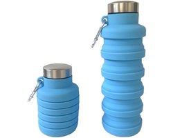 SANDA Opvouwbare waterfles - blauw VK merk BPA-vrij siliconen reizen essentieel 500ml - opvouwbaar, lekvrij voor sportschool, wandelen, kamperen, fietsen, yoga - kinderaccessoires