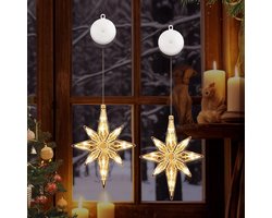 Sander Shop 10 led-sterren, kerstverlichting, 2 stuks, raam met zuignappen, warm wit, lichtketting, kerstdecoratie, raamverlichting, lampkraal, batterij, voor Kerstmis, feest, bruiloft, raamdecoratie