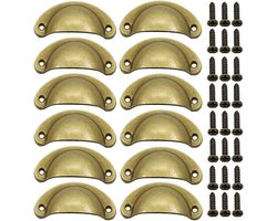 Sander Shop 12 x Schelpgrepen Antieke Lade IJzer-nikkellegering Handgrepen meubelgrepen kastdeurgrepen Meubelknoppen Halve Cirkel 8.1cm x 3.5cm Geel brons
