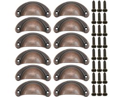 Sander Shop 12 x Schelpgrepen Antieke Lade IJzer-nikkellegering Handgrepen meubelgrepen kastdeurgrepen Meubelknoppen Halve Cirkel 8.1cm x 3.5cm Rood brons