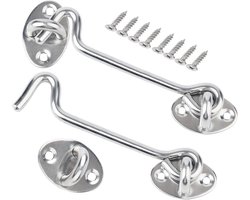 Sander Shop 2 STKS Cabine Haken en Eye Latch Lock Kast Latche, Schuur Deur Haak Lock, Gate Deur Haak en Oogvergrendeling, Draaibare Raamhaak voor Schuifdeur Slaapkamer Badkamer Ramen Gates 15,2 cm