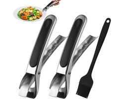 Sander Shop 2 Stuks Airfryer-Tang, Antislip Schoteltang Hete Ladegrijper met Siliconen Borstel, Anti- Scald Plate Gripper Roestvrij Staal, Hittebestendige Multifunctionele Kom Houder Clip voor Schotel Pannen