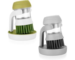 Sander Shop 2 stuks multifunctionele reinigingsborstels met afwasmiddeldispenser, voor servies, potten en pannen