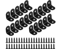 Sander Shop 20 stuks Hoekbeugel van 90 graden, haakse beugels, roestvrij staal, hoeksteun met schroeven, voor meubels, bureau, tafel en plank, 20 x 20 x 16 mm, zwart