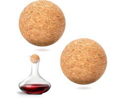 Sander Shop 2,4 inch wijnkurk bal houten kurk bal stop voor wijn, 2 stuks glazen karaf stopper, vervanging voor wijn karaf fles Valentine's dag cadeau