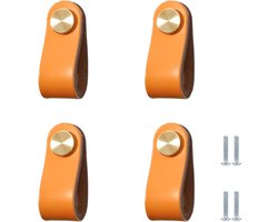 Sander Shop 4 Stuks Leren Ladegreep Lichtoranje Ladekastknop 64mm Kastdeurgreep Geschikt Voor Kinderkamer Meubels Keuken-Licht oranje