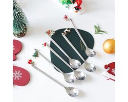 Sander Shop 6 stuks kerstlepels kerst theelepels kerst lepelset kerstbestek koffie lepel roestvrij staal kerstlepel kerstbestek Kerstmis tafel decoratie (zilver)